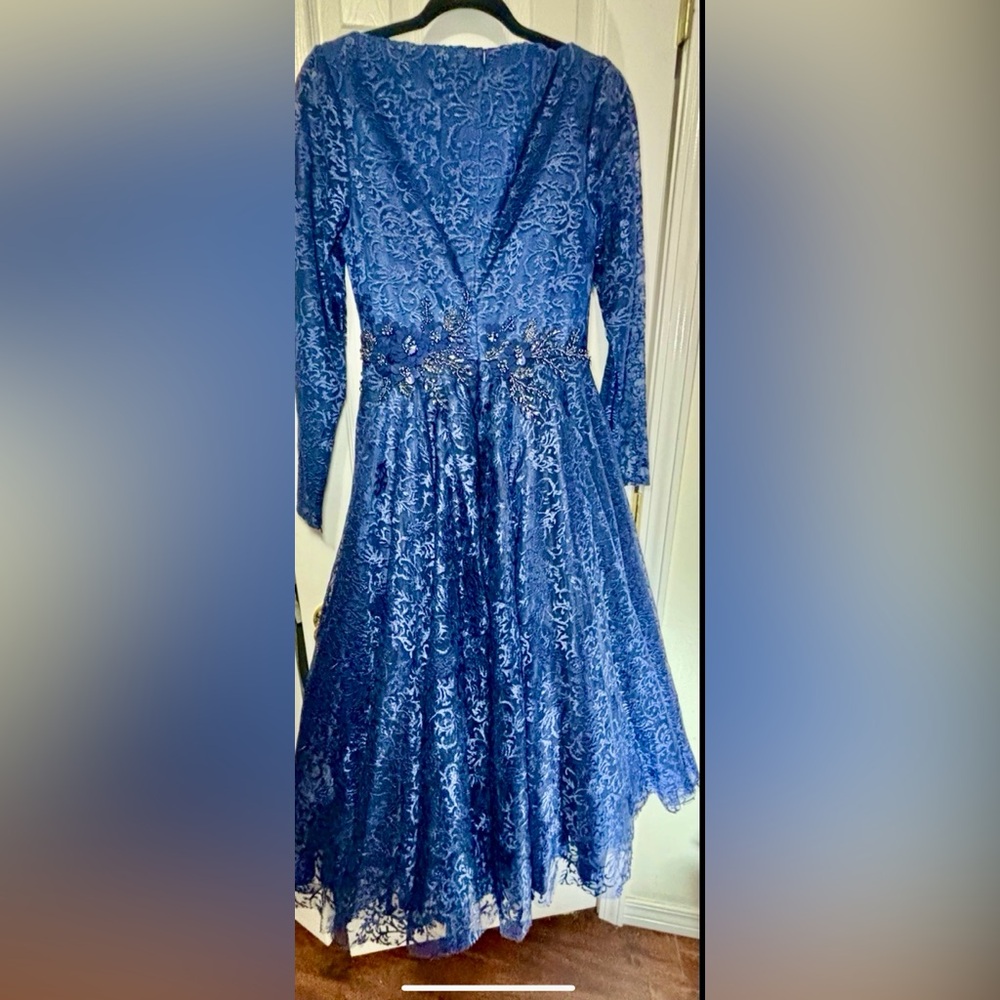NWT MAC DUGGAL SZ 6 Midnight Blue Tea Length Sequin Gown #112181 - Picture 8 of 12